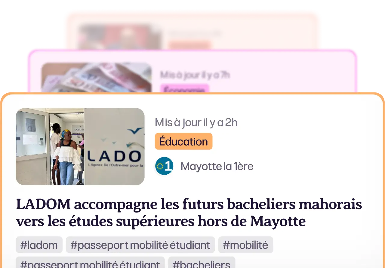 Aperçu des cartes d'actualité dans l'application Hachiri